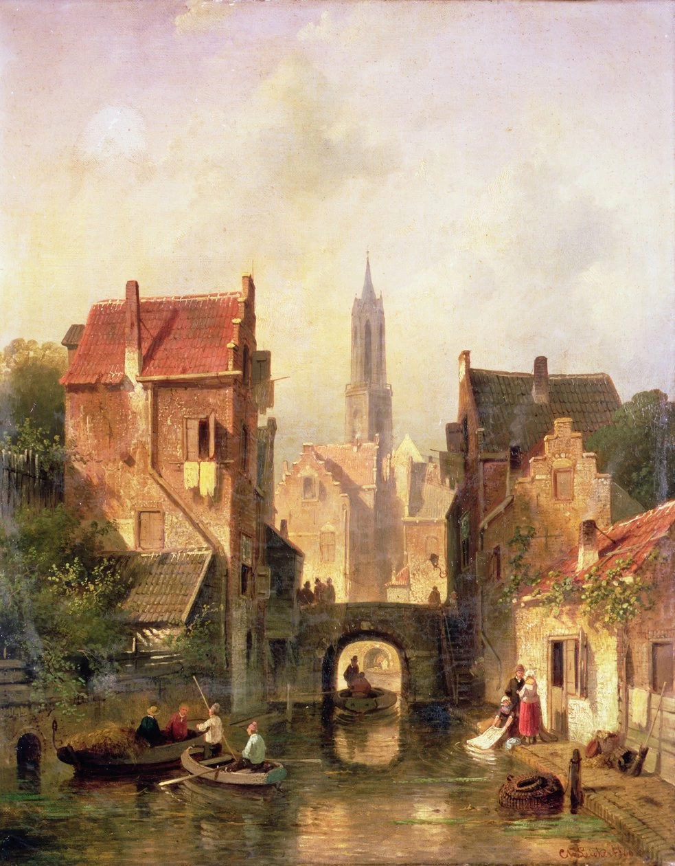 Charles Leickert - Scena di un canale olandese